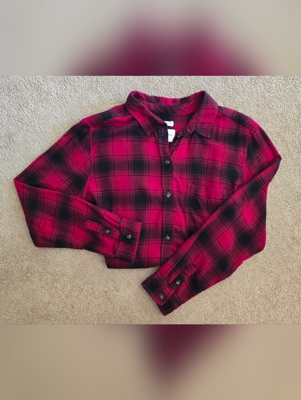 American Eagle Woman's Red & Black Plaid Button-Front Shirt